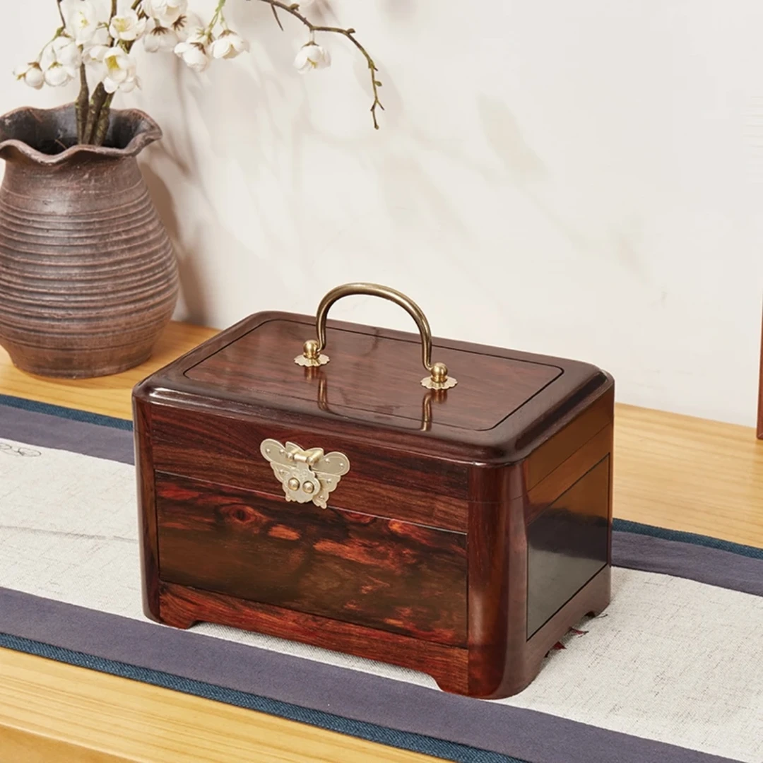 奢侈品红酸枝交趾黄檀全独板手提箱饰品盒高档红木工艺品
