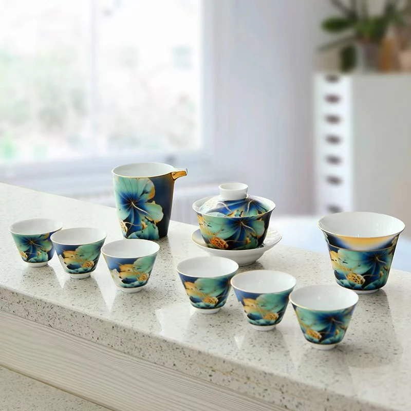 【成艺】荷悦套组系列掐丝荷花全组功夫茶具三才盖碗居家办公佳品