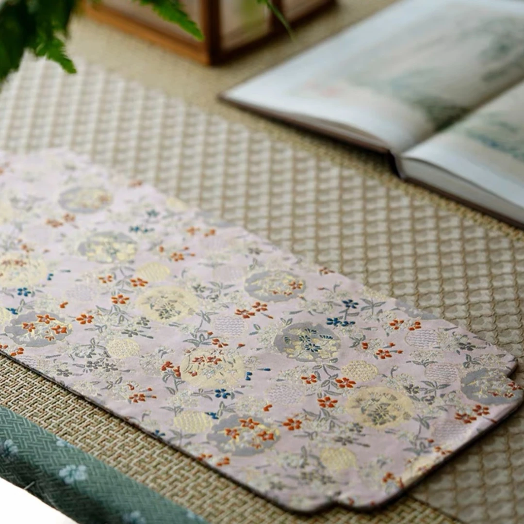 手工织锦小茶席中式花卉图案提花布艺餐桌垫茶空间陈设茶道零配件