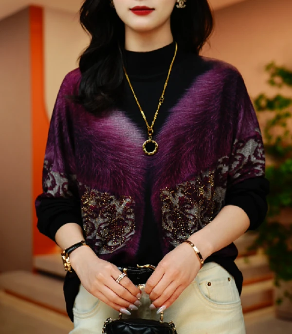 新款高级感海岛棉洋气保暖时尚百搭显瘦圆领上衣秋冬加绒加厚