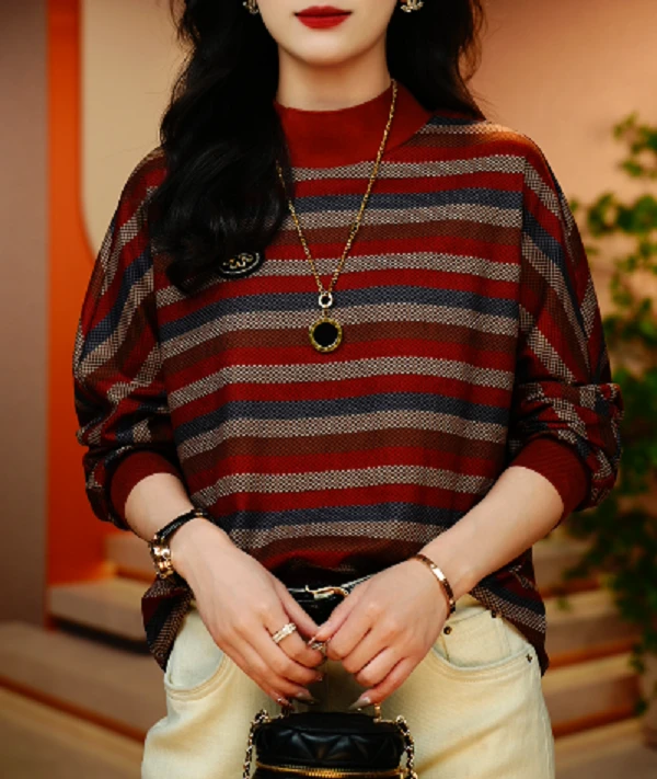 新款高级感海岛棉洋气保暖时尚百搭显瘦圆领上衣秋冬