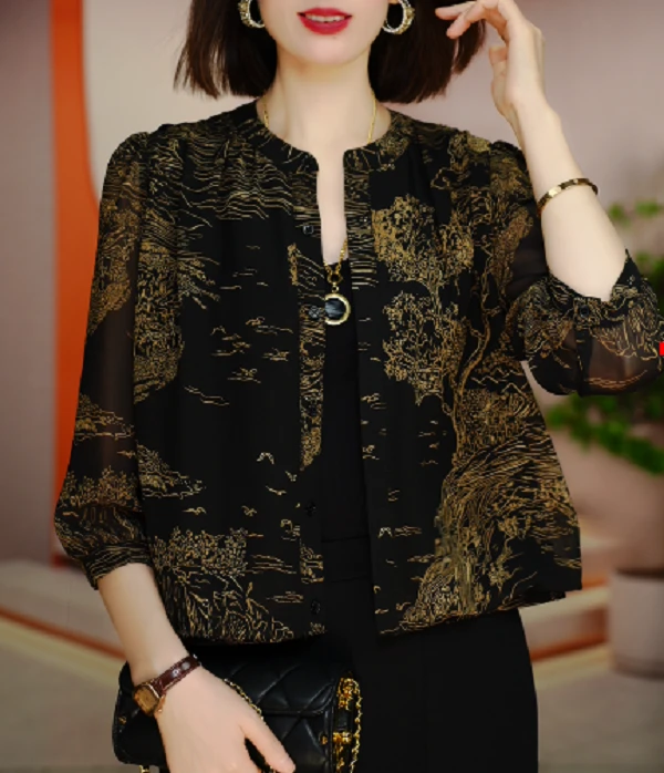 夏季新款高端新中式印花复古开衫可防晒时尚上衣女显瘦S24Y685