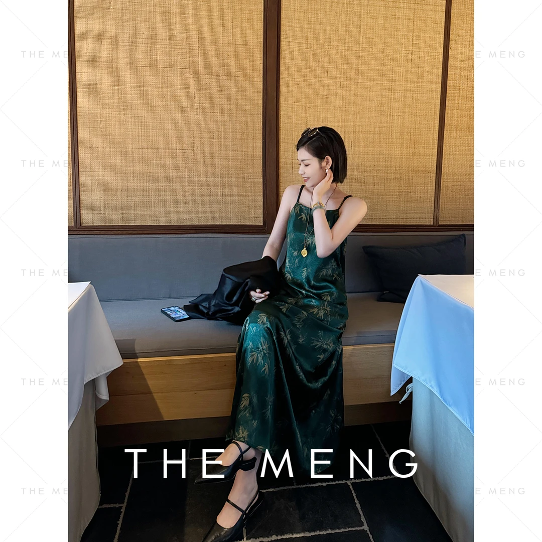 THE MENG【枫糖】100醋酸枫叶印花肌理感优雅新中式连衣裙#M241G203