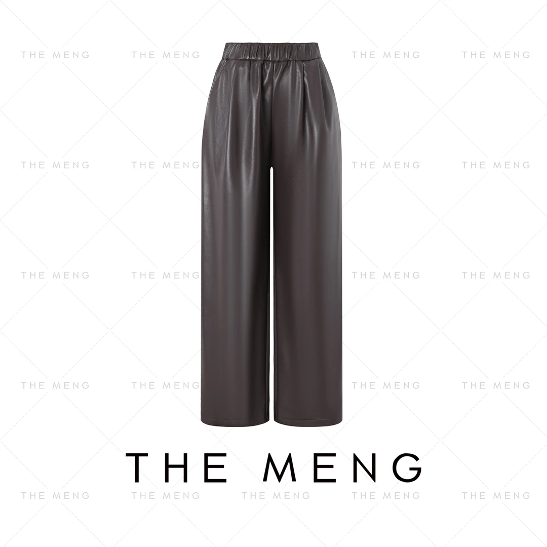 THE MENG【态度】超纤蛋白皮极简通勤松紧腰阔腿休闲裤#M243P0036