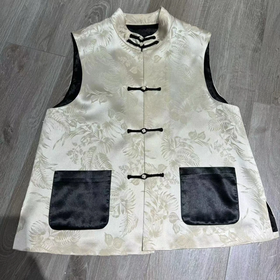 熊猫国风复古无袖立领时尚休闲马甲