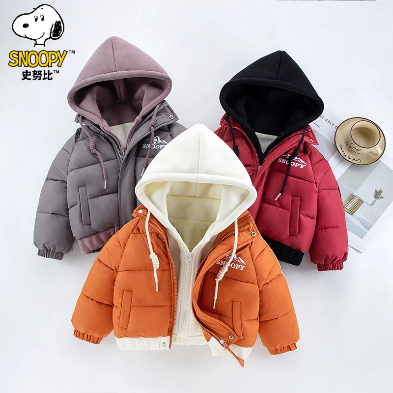 史努比2024儿童秋冬新款时尚休闲假两件洋气连帽保暖棉服SZZ162