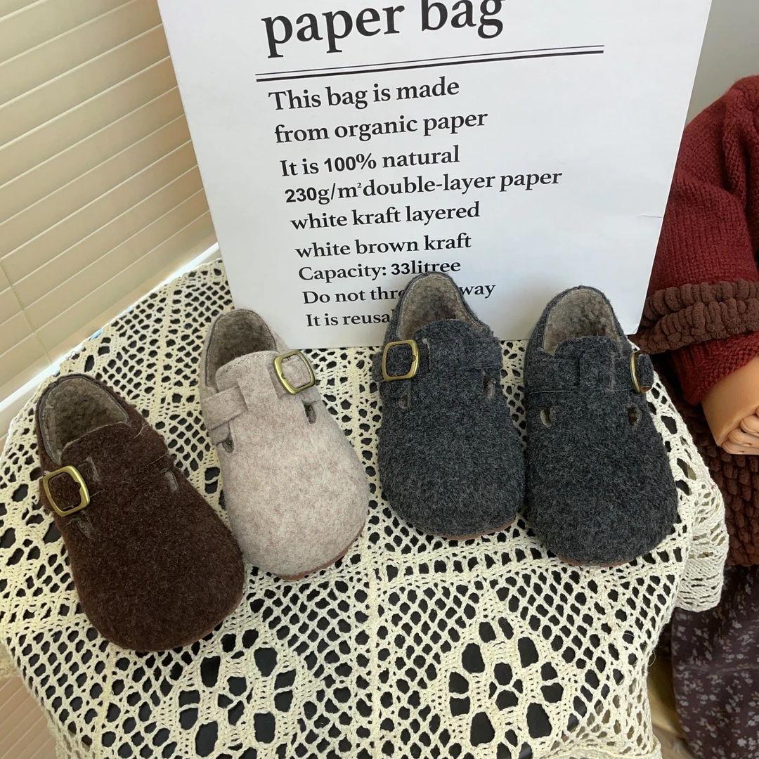 ABC儿童勃肯鞋2025秋冬新款女童博肯皮鞋宝宝男童加绒二棉豆豆鞋