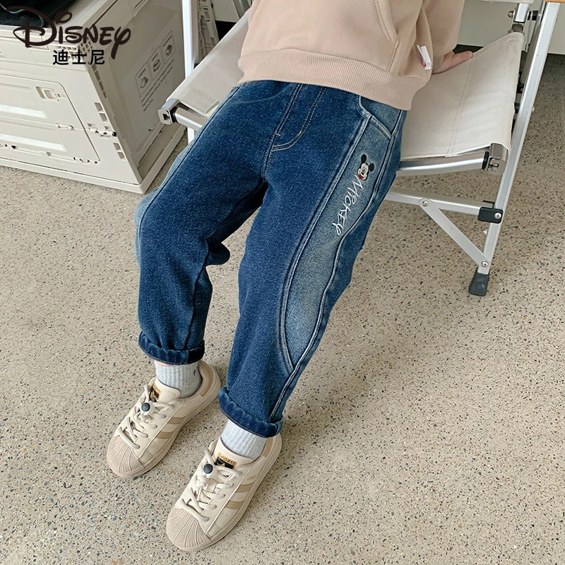 Disney迪士尼儿童冬季新款裤子加绒加厚保暖牛仔裤潮XOW4NK166