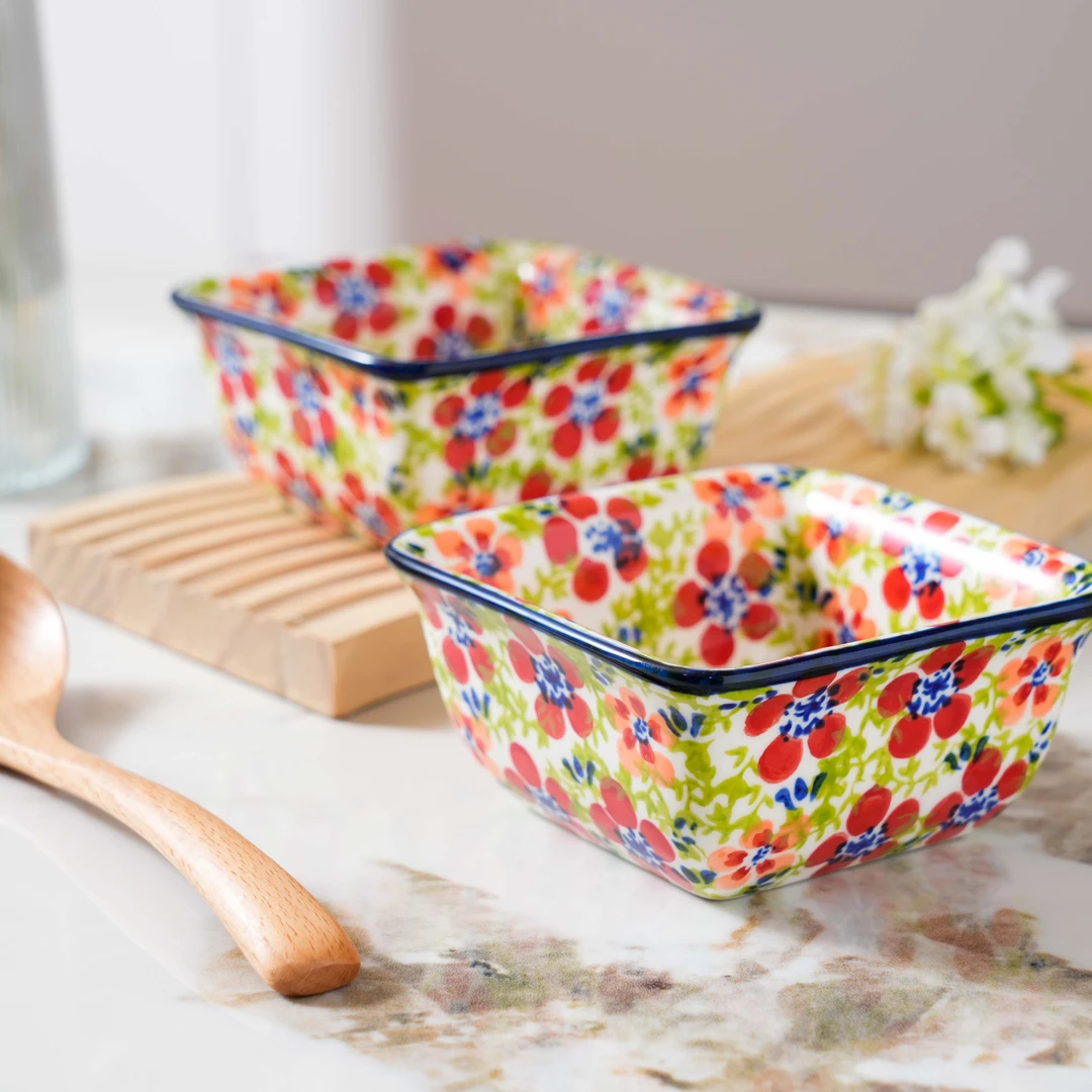 2只装【碧丝粉黛】手绘加厚方碟防烫简约轻奢小碟小果酱碗烤碗