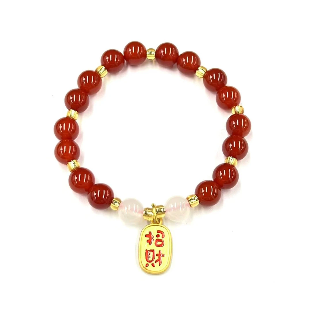 【符老板w】s1240-复古设计款红景玛瑙圆珠手串-赠礼盒