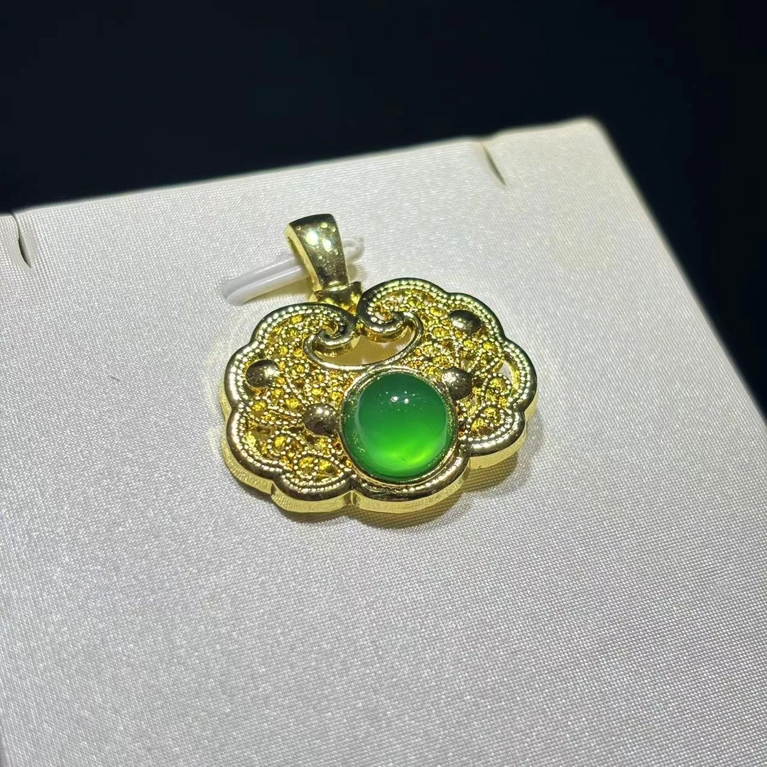 【符老板w】y2107-国风绿猫眼如意玛瑙吊坠-赠礼盒-赠皮绳-合金