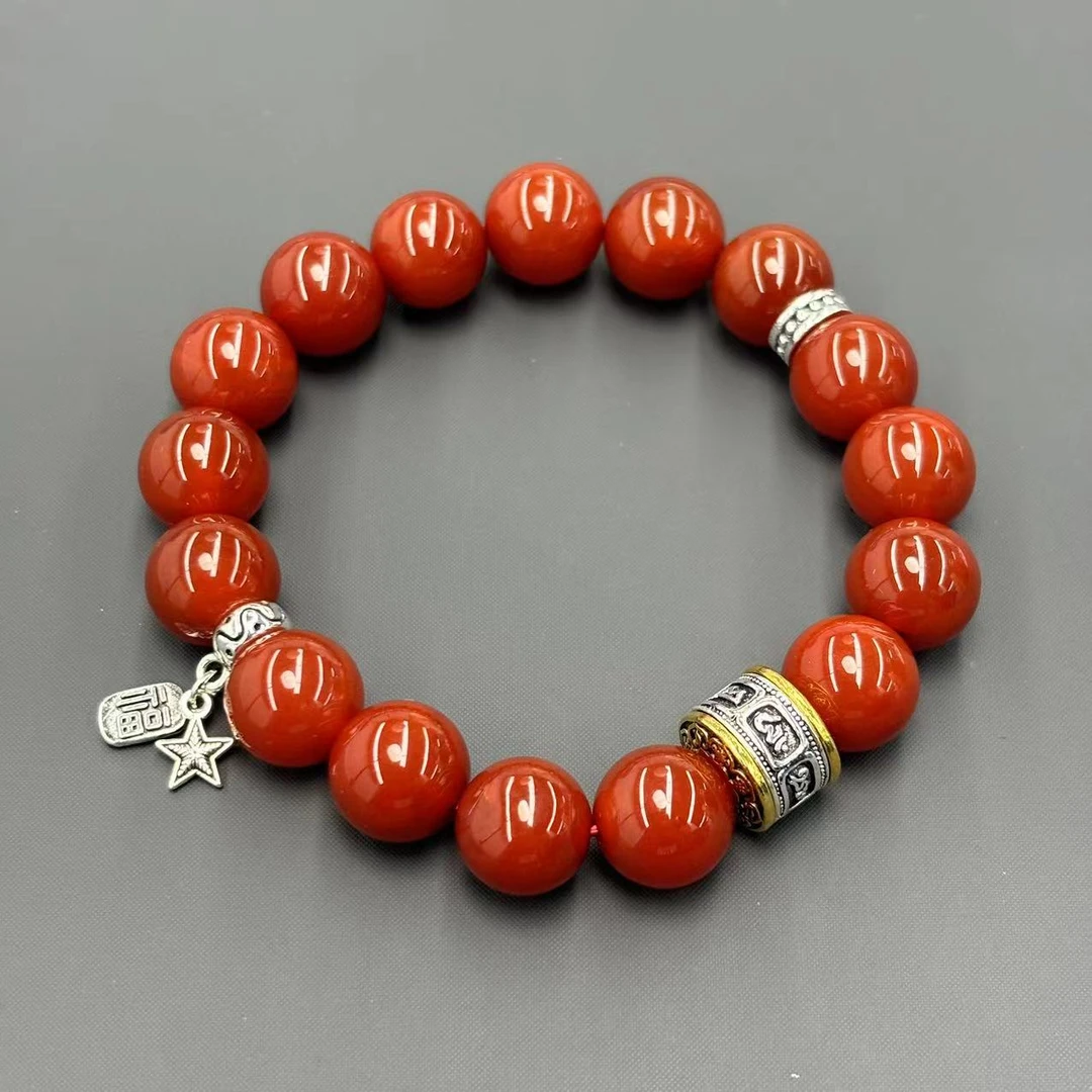 【符老板w】s1124-国风设计款红景玛瑙圆珠手串-赠礼盒