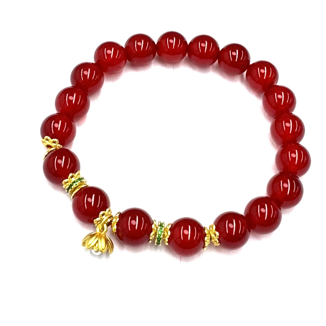 【符老板w】s1221-复古设计款红景玛瑙圆珠手串-赠礼盒