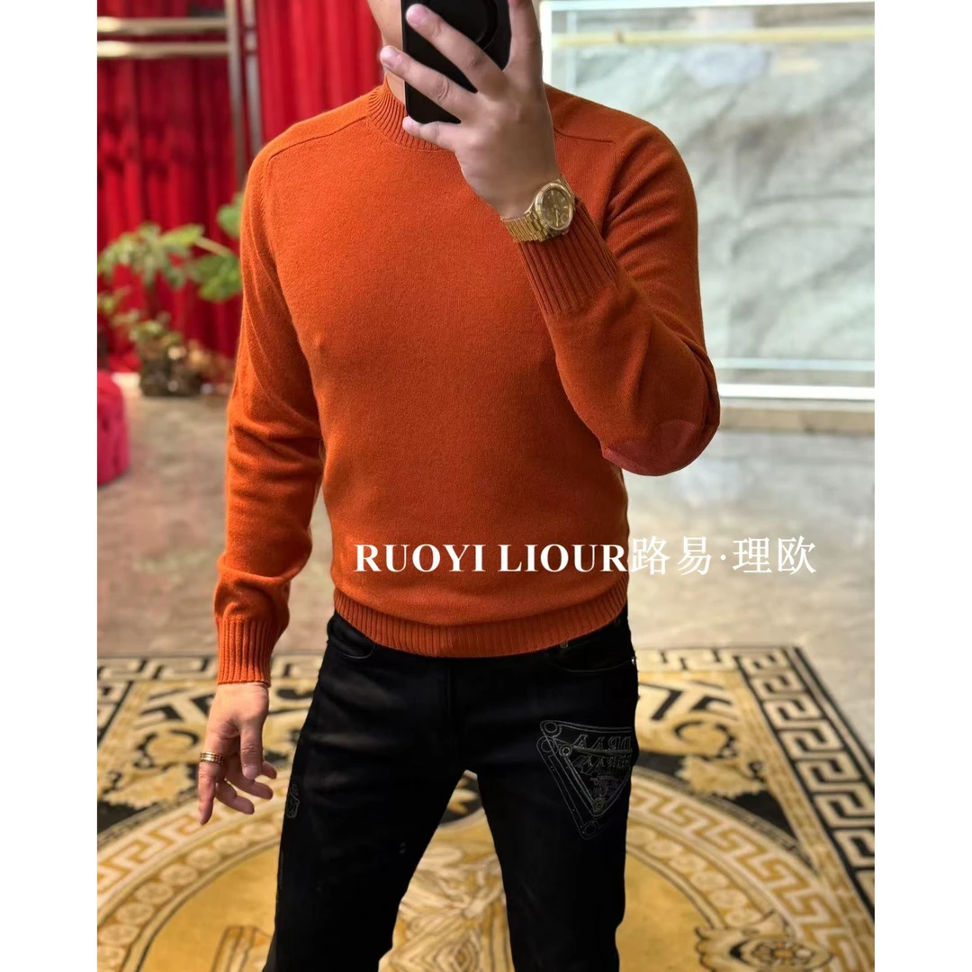 【路易理欧】欧货潮流轻奢时尚纯色商务修身男士羊毛针织衫00973