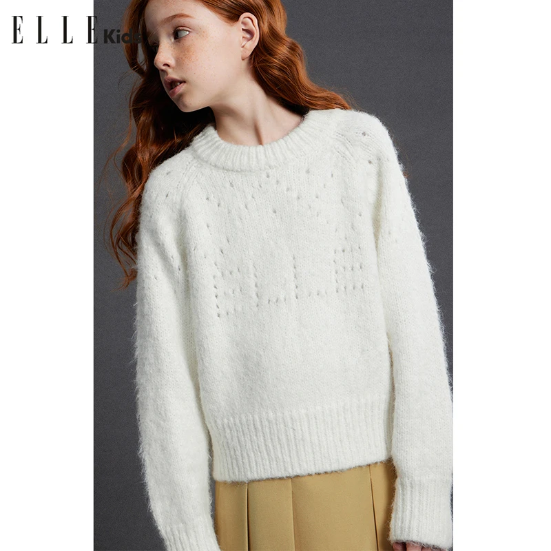 ELLE KIDS法式经典针织衫小个子女童秋冬仿手工感套头毛衣D1