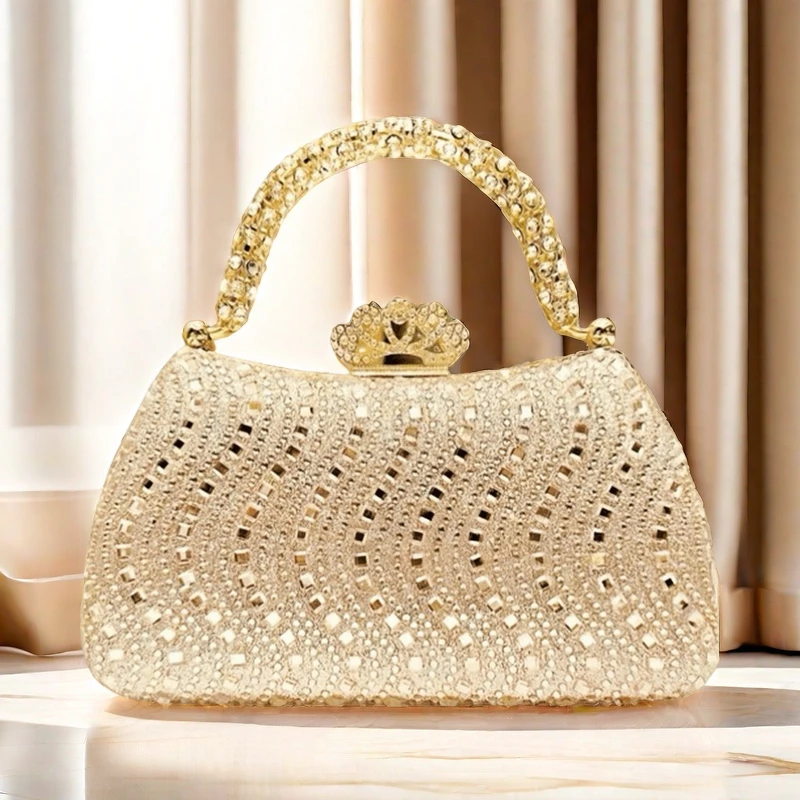 【凤冠】金色宴会气质手拿手提包名媛女带钻包大气单肩高贵优雅斜挎