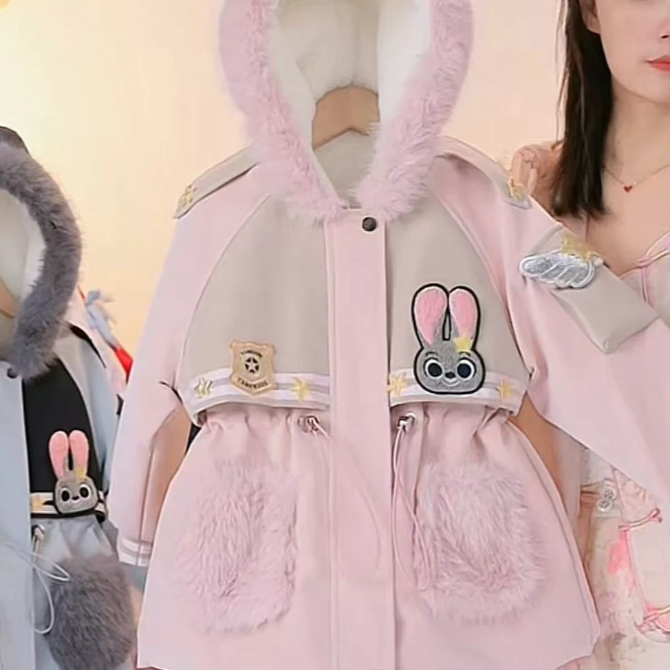 R339【星星兔子拼接  派克服】冬季外套女童加绒加厚冬款童装