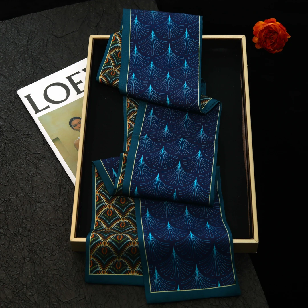 蓝色丝巾小长条女高级感百搭款洋气时尚小领巾