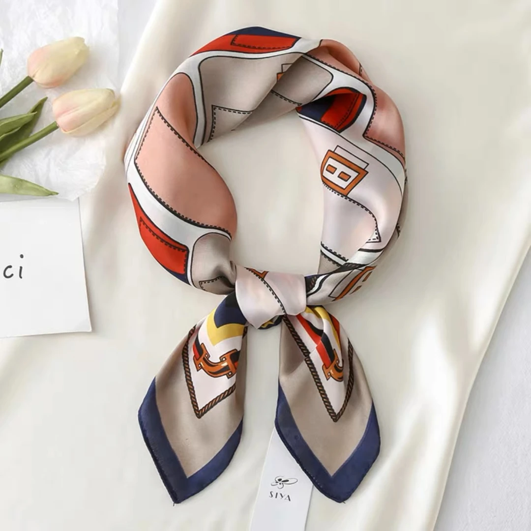 90*90方巾简约夏季时尚仿真丝女领巾披肩百搭薄款印花印染洋气