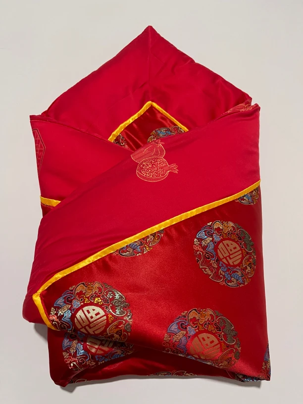 高端定制款80支全棉➕织锦缎中国风婴儿包被活里活面可拆洗100*100