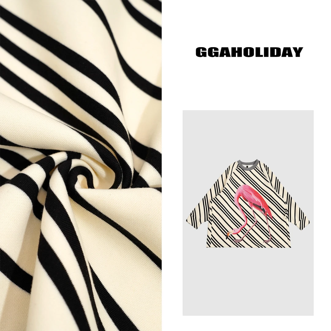 GG新款高级百搭气质显贵黑杏条纹”火烈鸟“美式宽松休闲卫衣151034