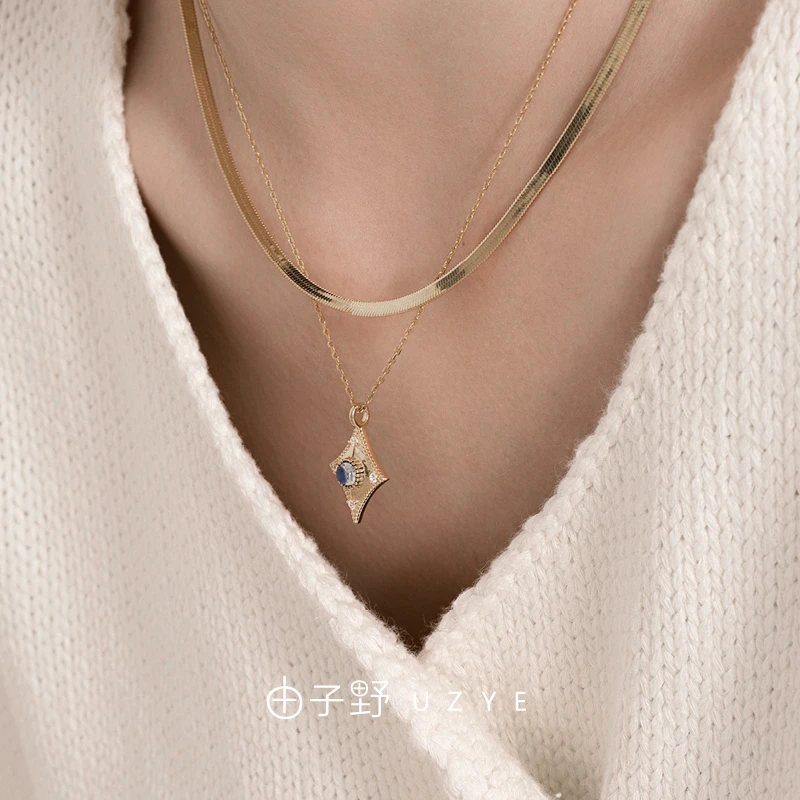 由子野 吊坠925银 《复古星星牌项链》925银镀18k防掉色