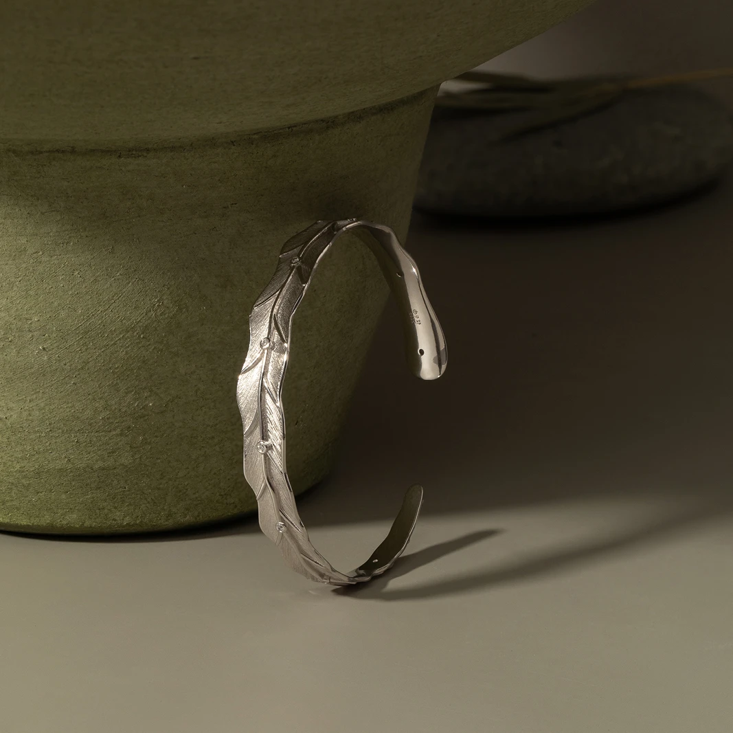 925银手镯 【随形叶脉手镯】925银镀白金 三层厚镀 防掉色