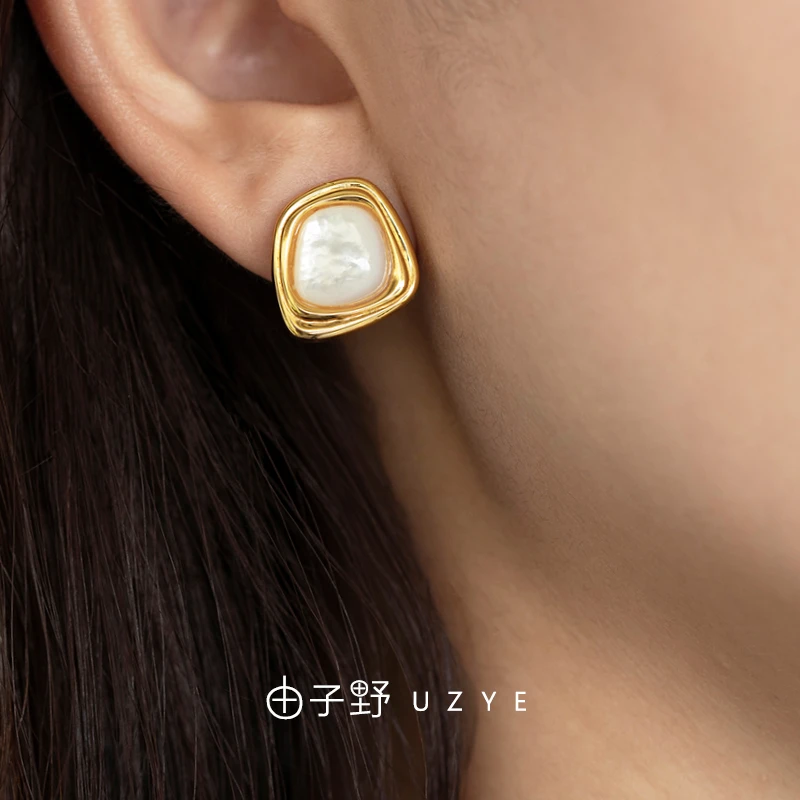 925银耳饰 【白羽涟漪耳钉】银镀18k金（镀金三倍厚度）