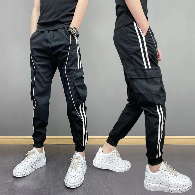 男士条纹裤子2025夏季休闲裤韩版帅气百搭修身哈伦运动束脚男潮裤