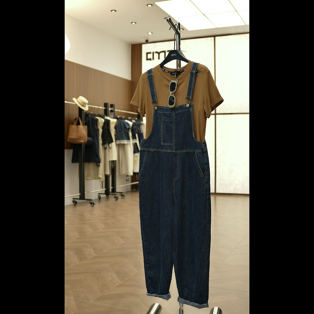 QIMO启茉（A99052#韩版牛仔背带裤）蓝色