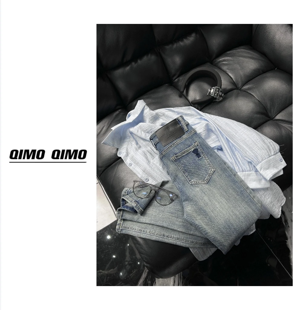 QIMO启茉（A350303#Y高腰小脚牛仔裤）蓝色
