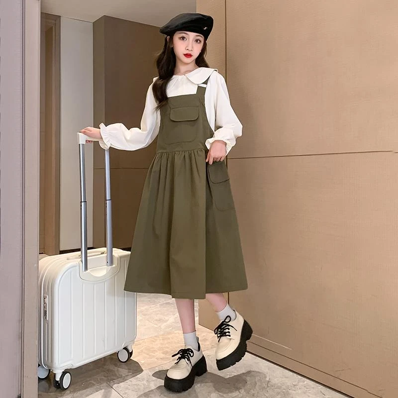 女童春秋款时髦衬衫背带裙套装洋气秋装2024儿童中大童秋季两件套