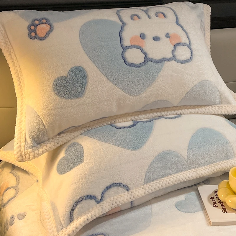 牛奶珊瑚绒枕套一对装48x74cm加厚毛绒枕头套单个枕芯内胆套冬季2