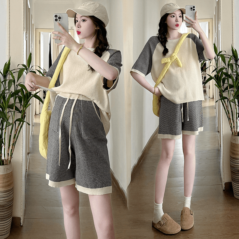 avaden 孕妇套装夏季2024新款宽松休闲显瘦时尚洋气减龄薄款短袖两件套女