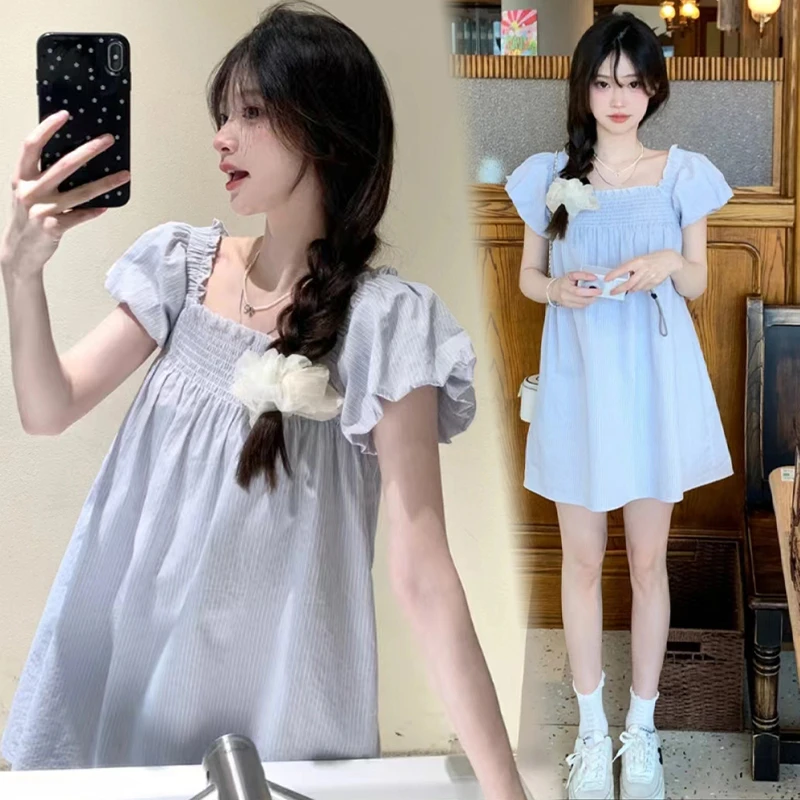 孕妇装夏装小清新连衣裙小个子新款格子时尚宽松外穿遮肚子孕妇裙