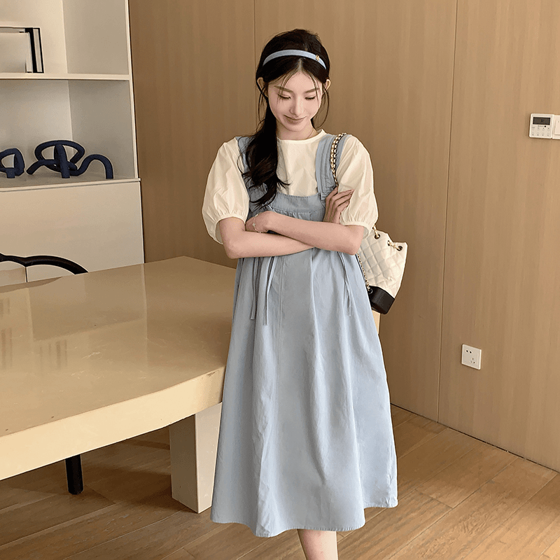 孕妇夏季连衣裙2024新款时尚洋气宽松大码背带裙两件套夏款孕妇裙