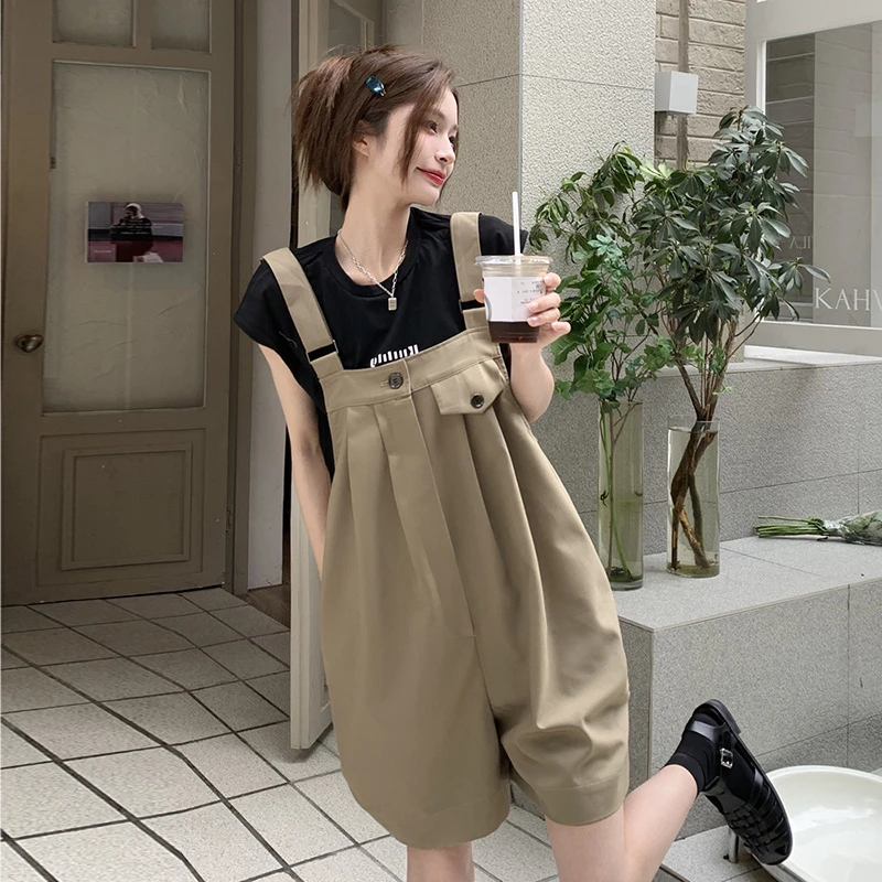 孕妇夏装时尚款新款韩版宽松减龄工装背带短裤休闲上衣