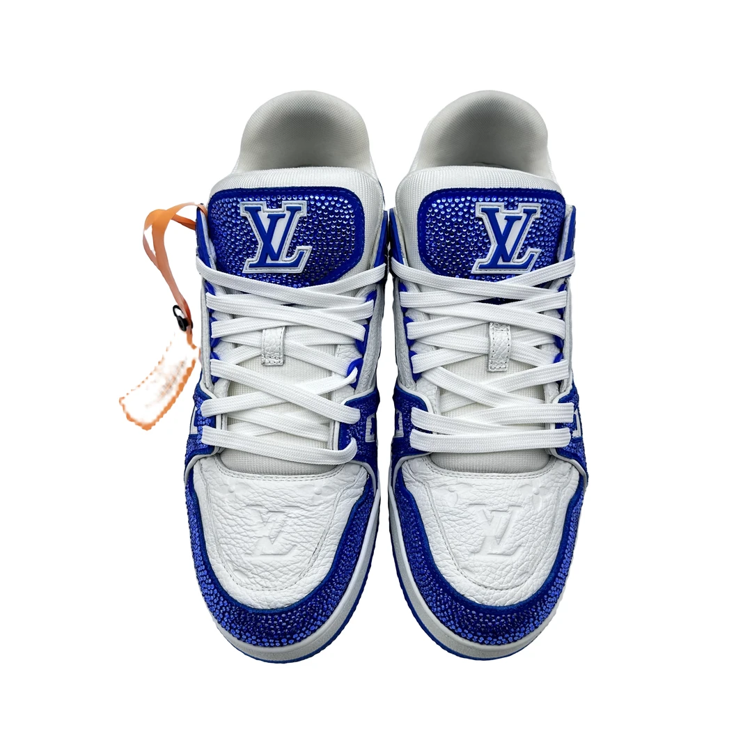 Lv/8.5码42.5码/白蓝半钻拼接trainer板鞋/97新/潮流潮鞋/vv239