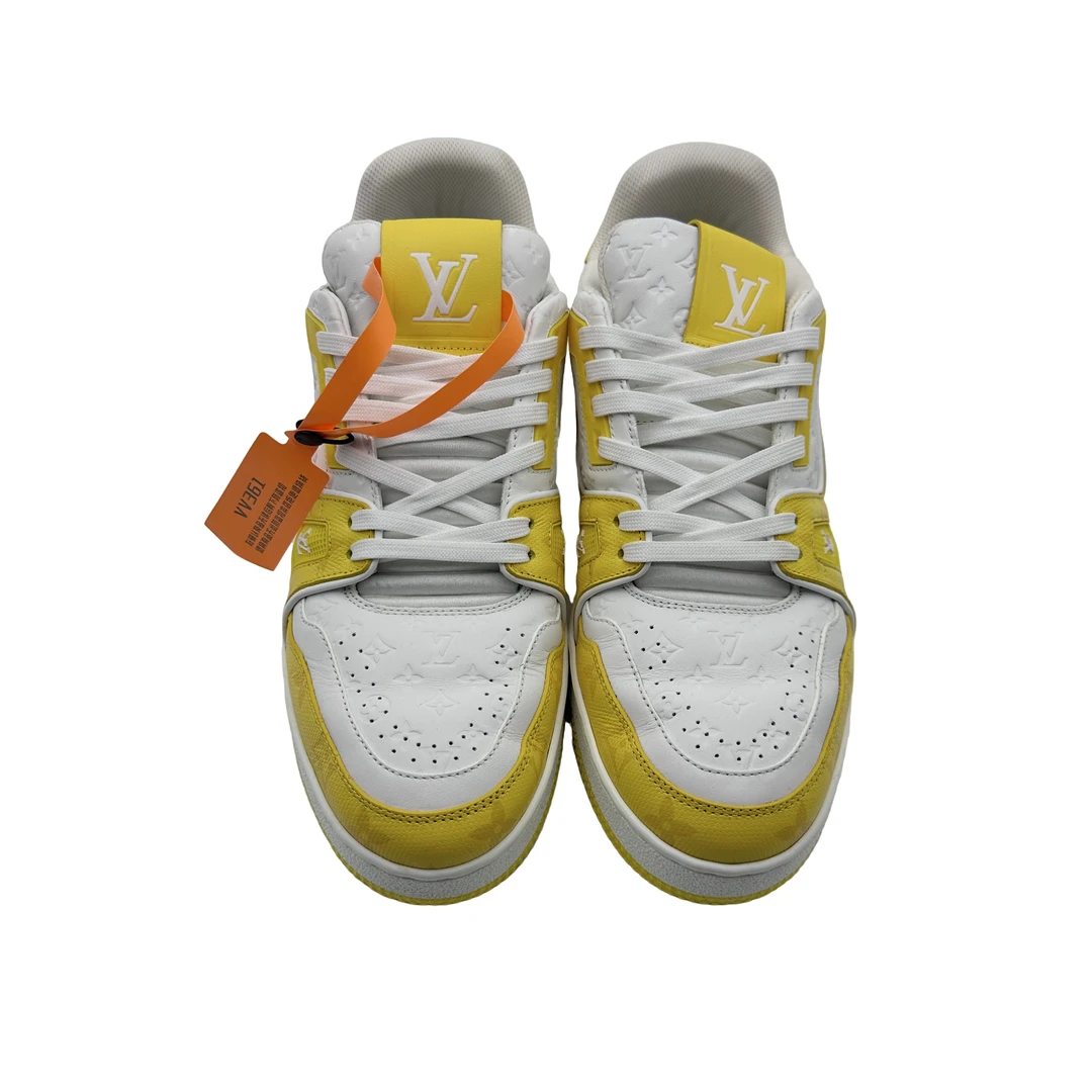 Lv/6.5码40.5码/白黄暗纹拼接trainer鞋/98新/vv361/时尚潮流潮鞋