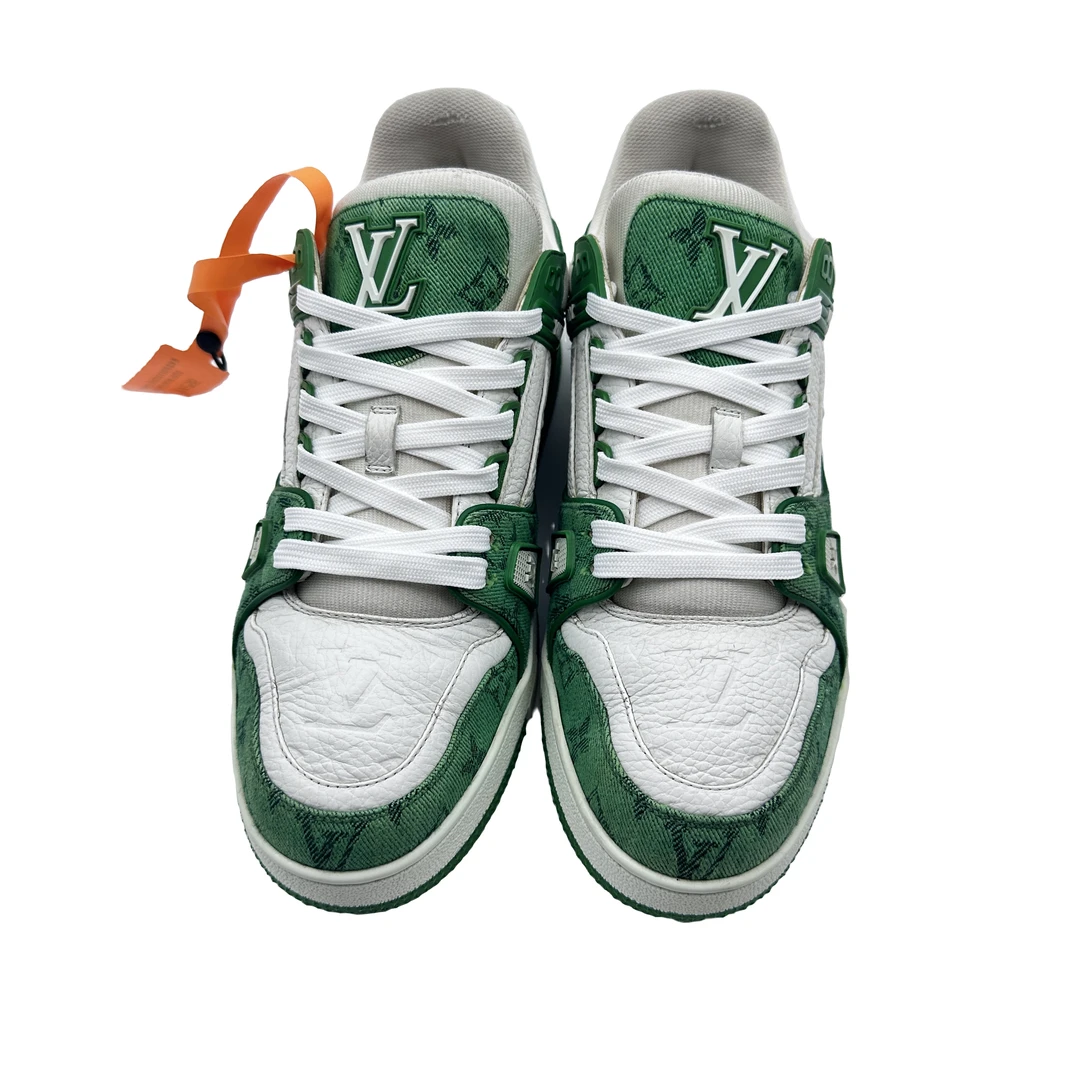 Lv/7码41码/白绿牛仔拼接trainer板鞋/96新/潮流潮鞋/vv296