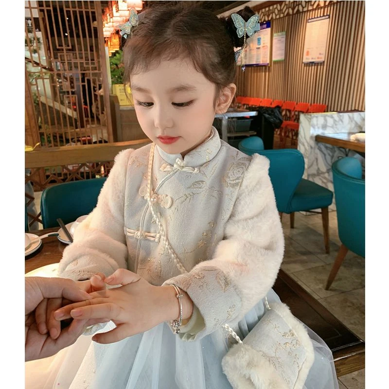 巴拉拉吧巴拉拉吧女童旗袍连衣裙新款秋冬季洋气女宝宝加绒加厚儿