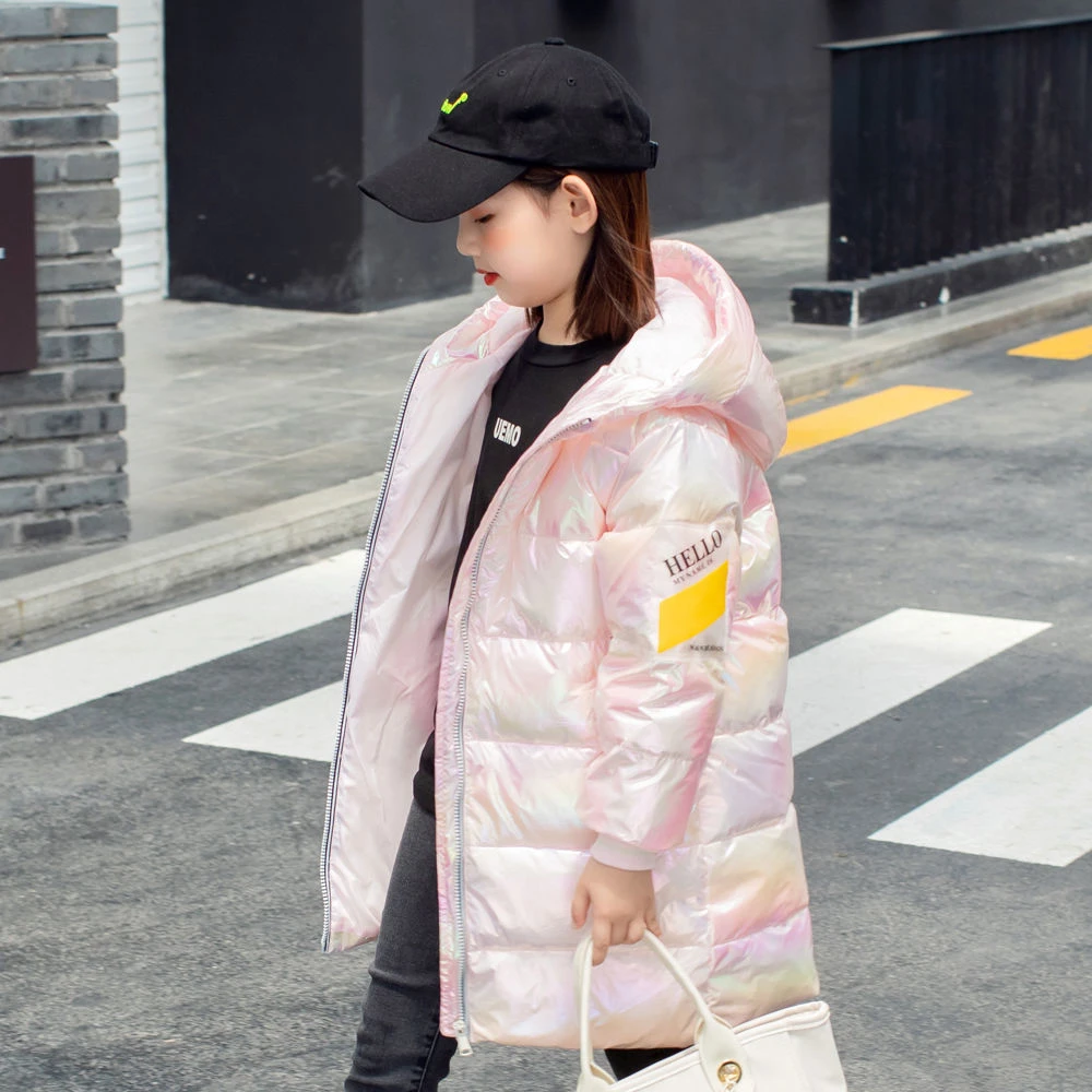 巴拉拉吧白鸭绒儿童羽绒服中长款男童女童洋气加厚中大童免洗亮面
