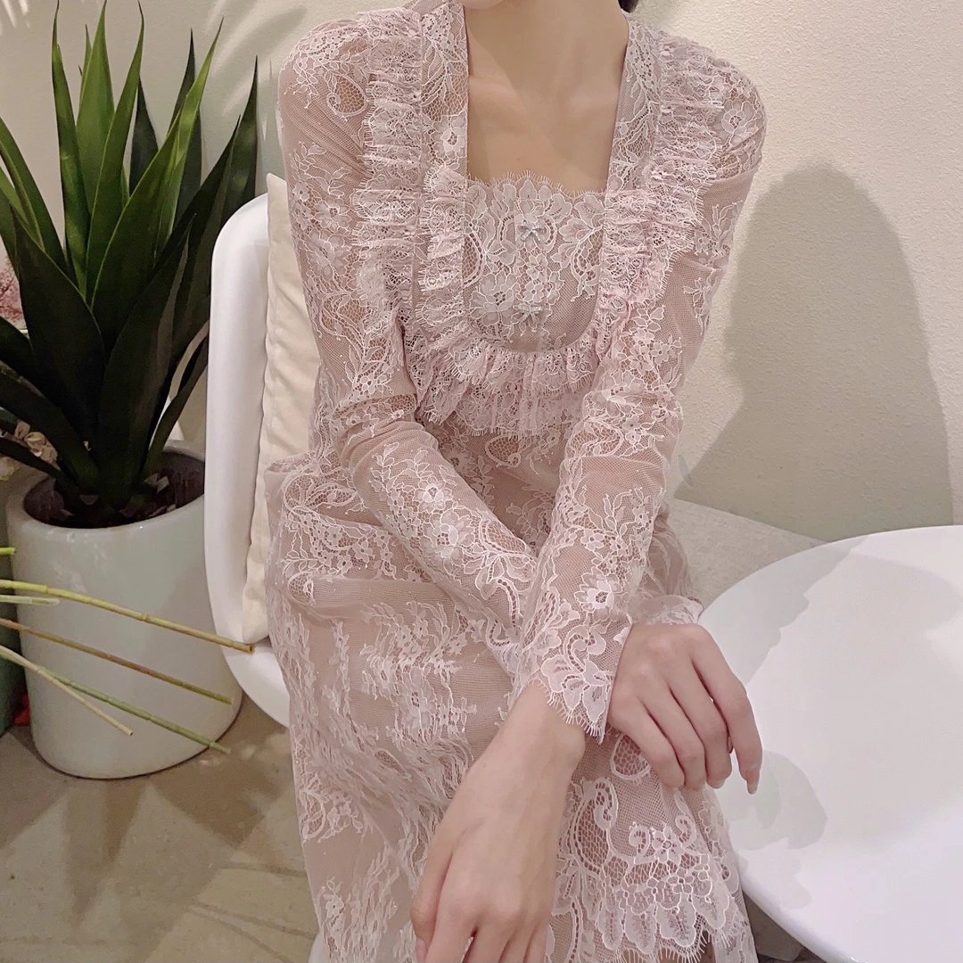 OU.蕾丝连衣裙1122210072名媛复古修身显瘦女装气质