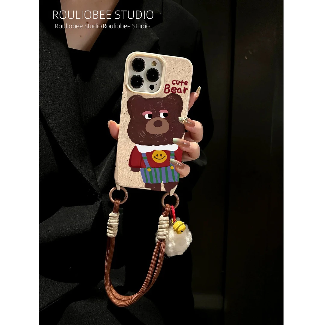 BANCA秋冬波点日韩可爱小熊iPhone16promax新款适用苹果15软壳13