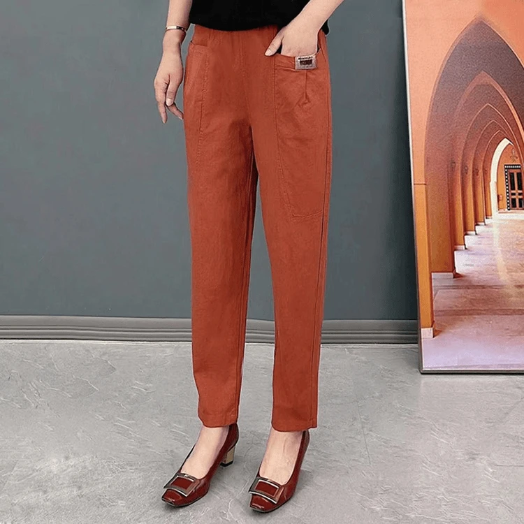 夏季超薄透气高腰显瘦哈伦裤棉麻时尚百搭九分休闲裤柔软亲肤女裤