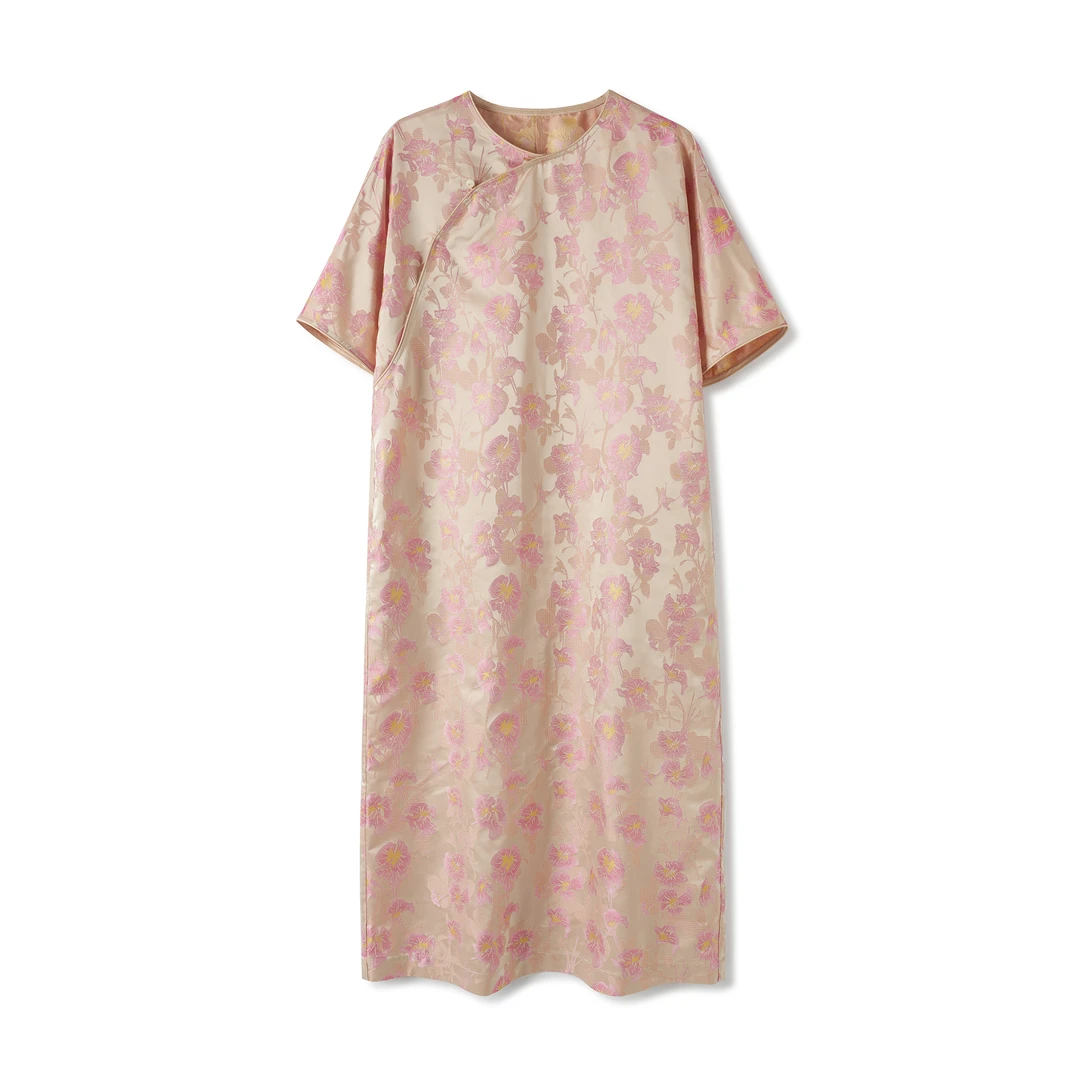 【浮花浪蕊】满分桑蚕丝百搭显瘦宋锦长款连衣裙DX24AL014