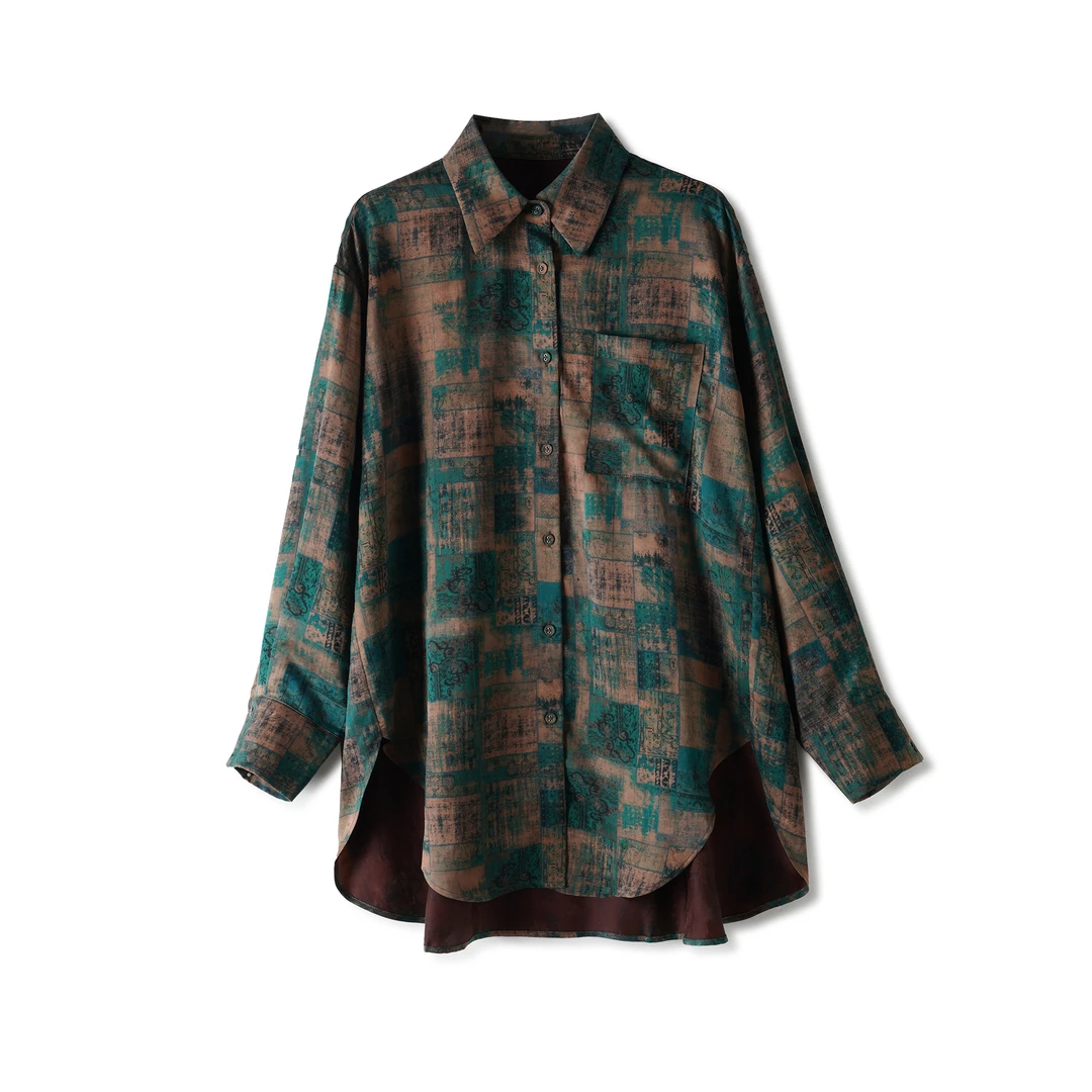 【双11专享】满分桑蚕丝 红云纱翻领长袖衬衫外套DX24AS049