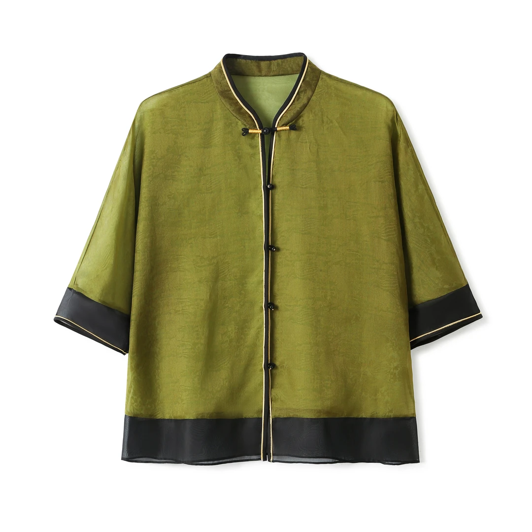 新中式国风欧根纱宽松时尚休闲减龄微透衬衫防晒服轻奢DX24AW010