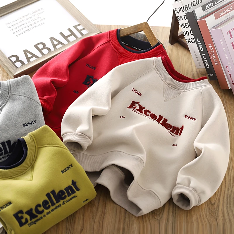 男童加绒卫衣冬装儿童假两件打底衫2024新款男孩加厚保暖圆领上衣