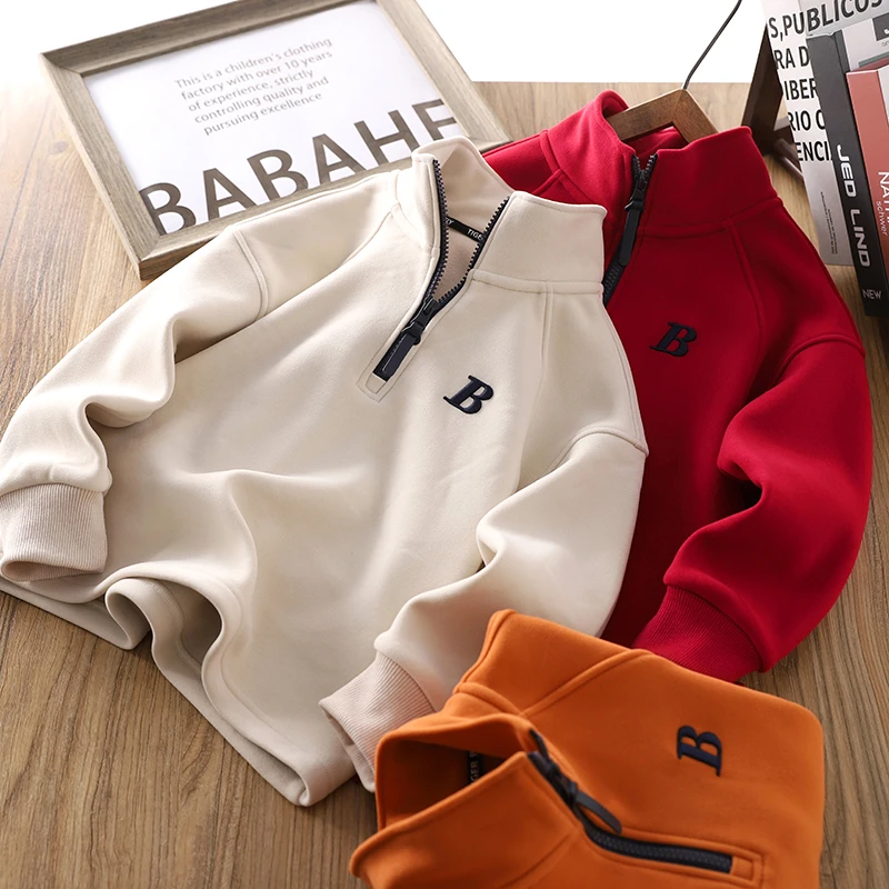 男童加绒卫衣冬装2024新款儿童防风保暖上衣男孩洋气加厚打底衫潮